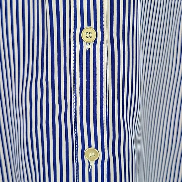 Notations Blue White Striped Long Sleeve Button Down Blouse size L Roll Tab NWT - Picture 5 of 12